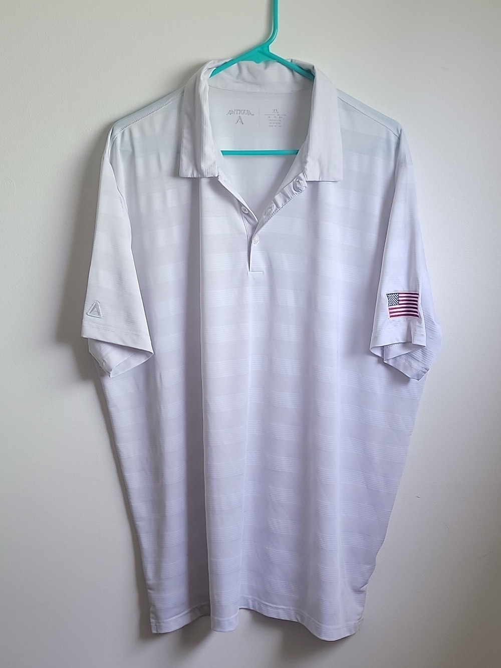 Antigua White Men's Polo with American Flag Sleeve